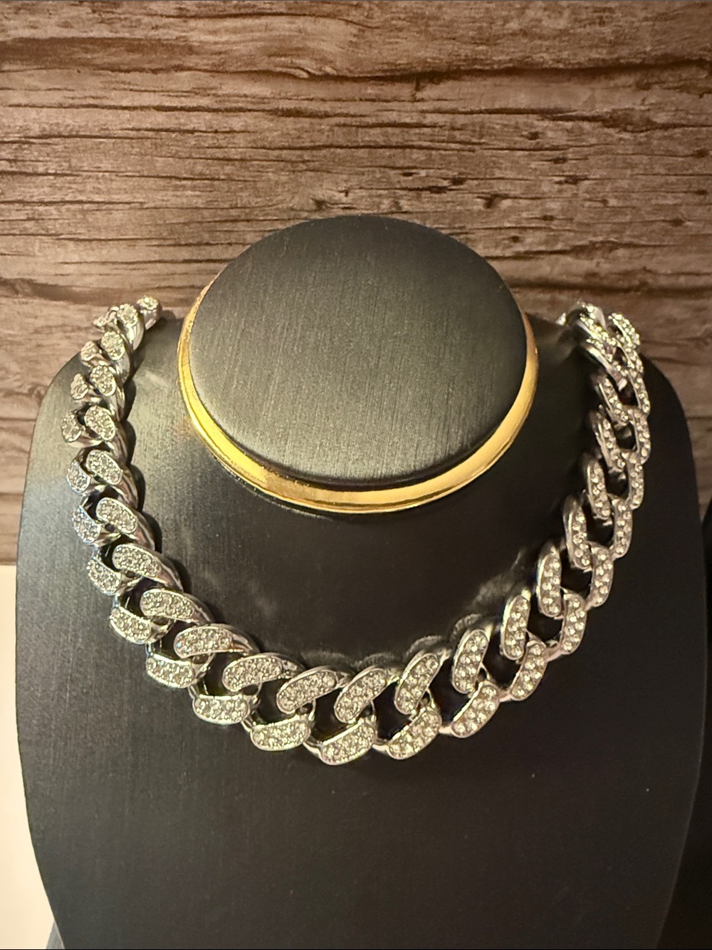 Men's Chunky Silver Rhinestone Iced Out Cuban Link Chain Necklace